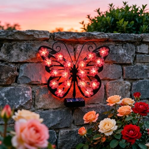 Lampe solaire extérieure papillon en métal pour embellir une clôture