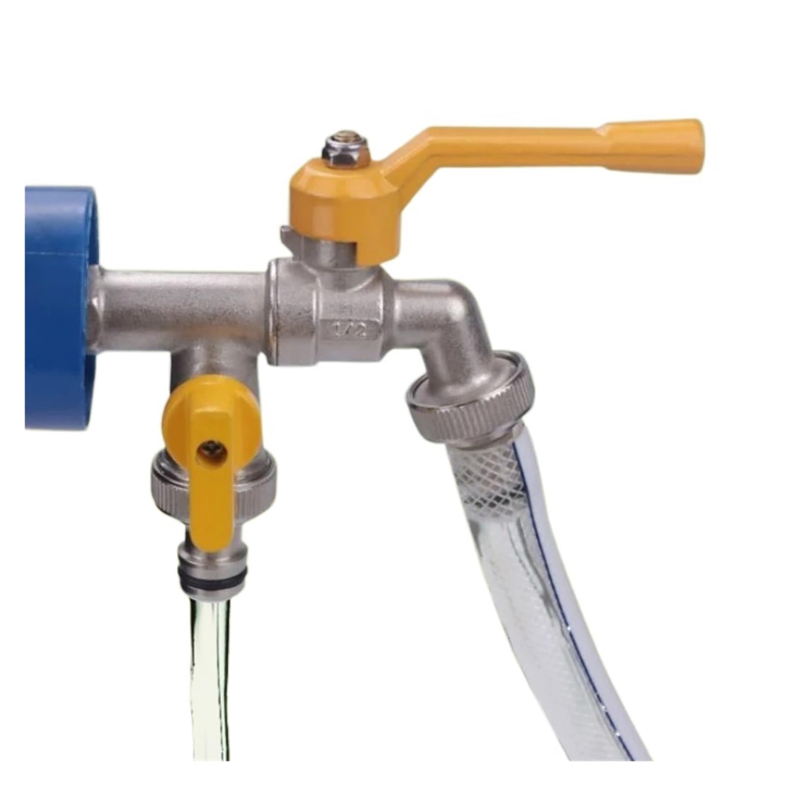 Zewnętrzny podwójny kran zewnętrzny wąż ogrodowy adapter do kranu 1/2 cala złącze zbiornika IBC 1-drożny 2-drożny kran mosiężny (kolor: A)