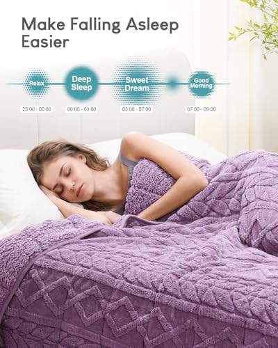 Cottonblue Jacquard Weighted Blanket 20 lbs for Adults Queen Twin Full Size, Fuzzy Sherpa Fleece Weighted Throw Blankets 60x80 in for Relax & Sleep, Cozy Heavy Bed Blankets with Cemaric Beads, Purple