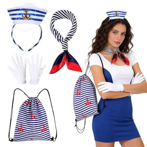 O-Kinee Disfraz Marinera Mujer,Gorros de Marinero,Bufandas,Guantes,Bolsos a Rayas,Ropa Náutica,Accesorios de Marinero,Disfraces de Halloween y Carnaval,Bailes de Máscaras,Cosplay