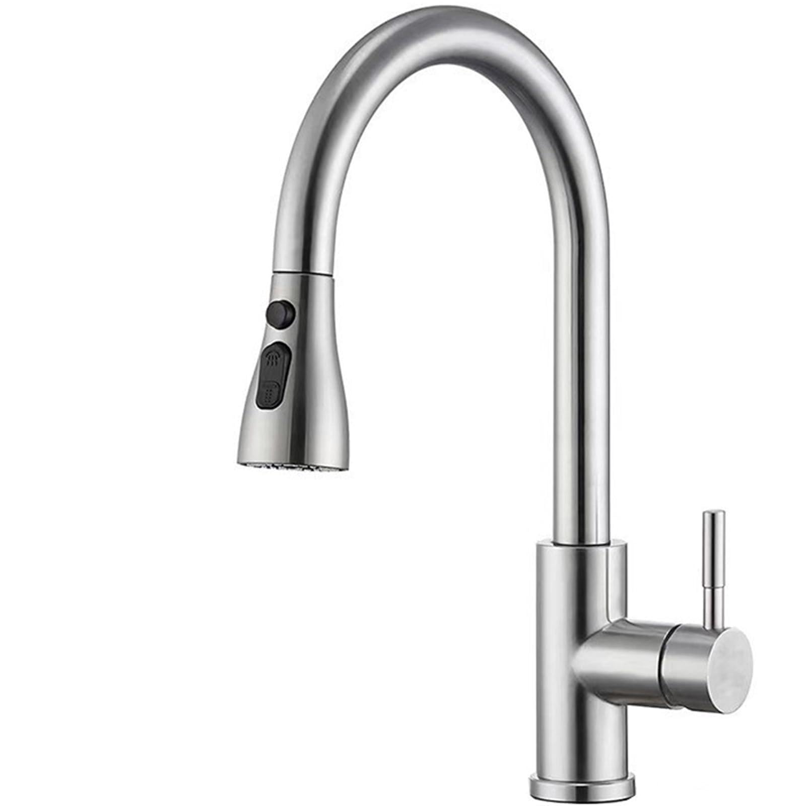 High Arc Kitchen Sink Mixer Tap with Pull Out Spray, 360° Swivel Spout, 3 Spray Modes, Single Lever Brushed Stainless Steel Tap,Kitchen Tap