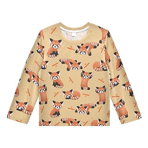 Image of CaTaKu Cute Red Panda 5T Boys Rash Guard Swim Shirts Long Sleeve UPF 50+ Sun Shirts Swimwear for Boys Girls