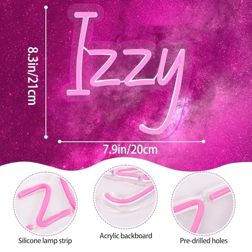 Image of Izzy Name Neon Sign for Wall Decor LED Name Neon Light for Kids Bedroom Birthday Party Decoration,Neon Sign Lexi for Wall Decor,Izzy Birthday Decor for Girl,Size 7.9 * 8.2 Inches(JTLD017-8)