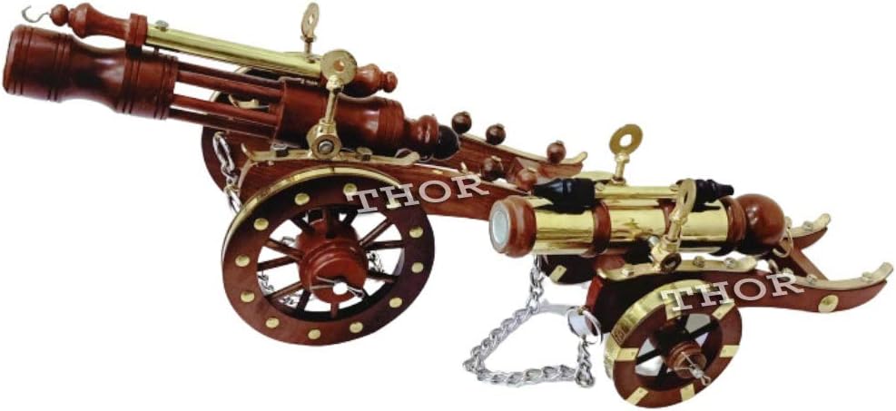 THOR INSTRUMENTS Vintage Design Brown Wooden Canon Marine Gift Home Decor Set of 2 Rustic Vintage Home Decor Gifts