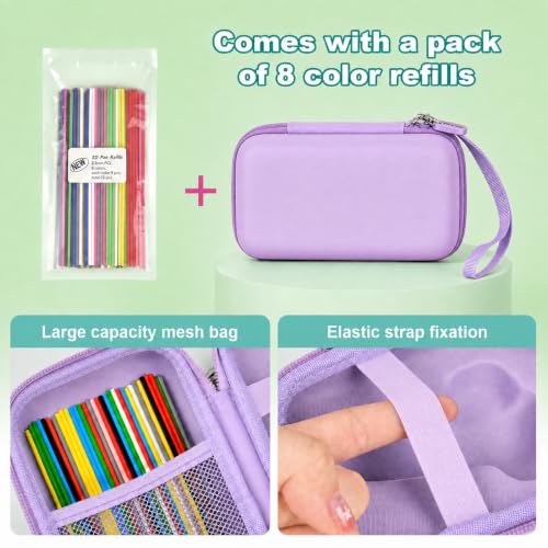Image of ANKHOH Case for 3Doodler Start+ Essentials for 3D Set+8 Colors 72Pcs Pen Refills Packs, Storage Organizer for Printing Filament Refill and Charger (Light Purple, Case+72Pcs Pen Refills Packs)