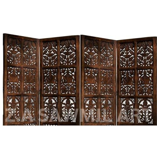 Image of Wooden Partition for Living Room, Privacy Divider, Wooden Room Separator, Divider for Office, Partition for Puja Room, (Mix Frame Design - Brown) (6 Feet 4 Panel)
