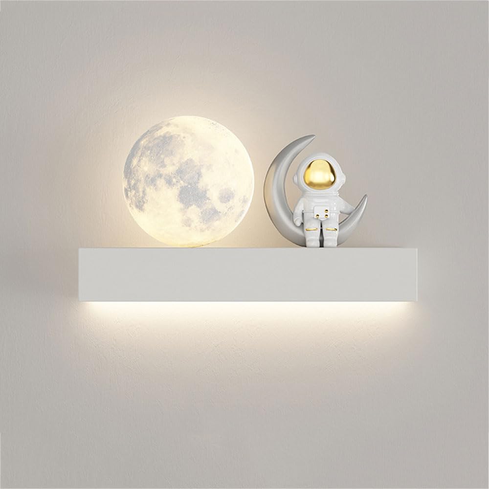 Cartone animato astronauta camera da letto applique da parete moderna per bambini lampada da parete a forma di luna creatività nordica lampada da parete bianca per vivaio lampada da parete per