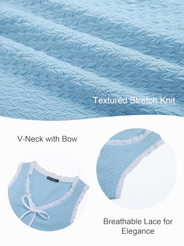 Image of FENSACE Casual Summer Dresses for Women Black V Neck Work High Waist Sleeveless Cute Lace Trim Graduation Sundresses