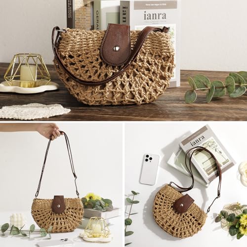 Image of LEVOTIER Woven Straw Crossbody Bags for Women - Handmade Casual Beach Purse