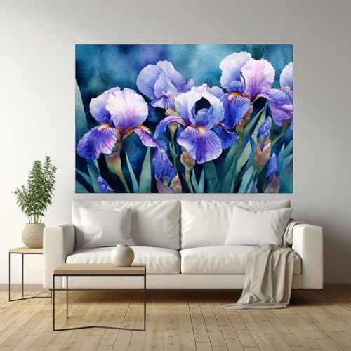 Tableau sur toile fleurs iris violets decoration murale salon chambre 60x80