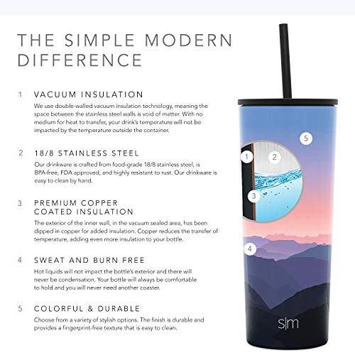 Simple Modern 470mL (16oz) Classic Reismok Tumbler met 2 deksels: herbruikbaar rietje en klep - kolf koffie bier… - Image 7