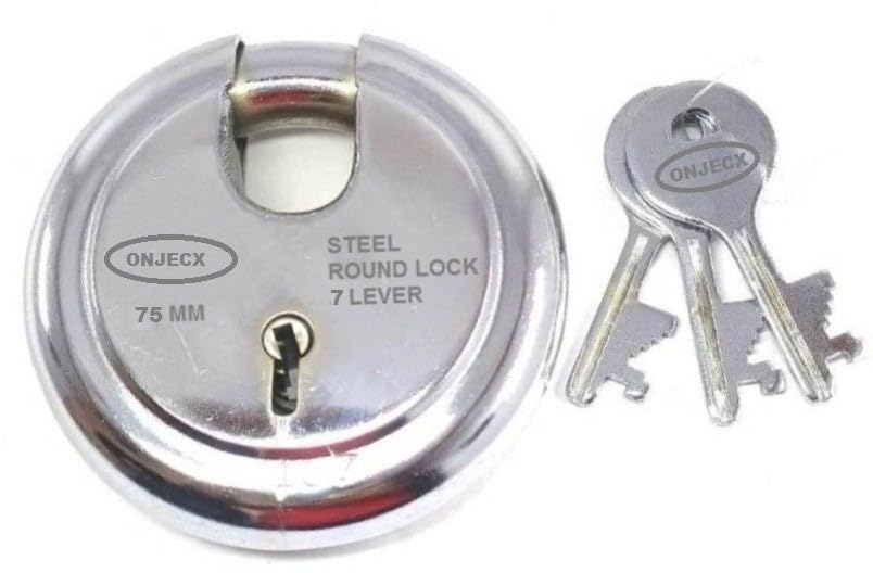 Image of OJASS Steel Lock 7 Levers 75 mm Heavy Duty Padlock, Sutter Lock, Round Lock Long Life Durable with 3 Keys for Main Gate, Office Door, Shop Shutter, Pack of 1 pcs (RPL75)