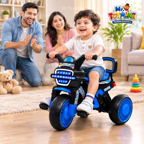 Image of NEXA Bike Pedal Tricycle for Kids Toddler Trike Headlight, Music, Curved Seat and Backrest Push Along Pedal Trike for 2 Years to 4 Years | Blue | TOYMINE