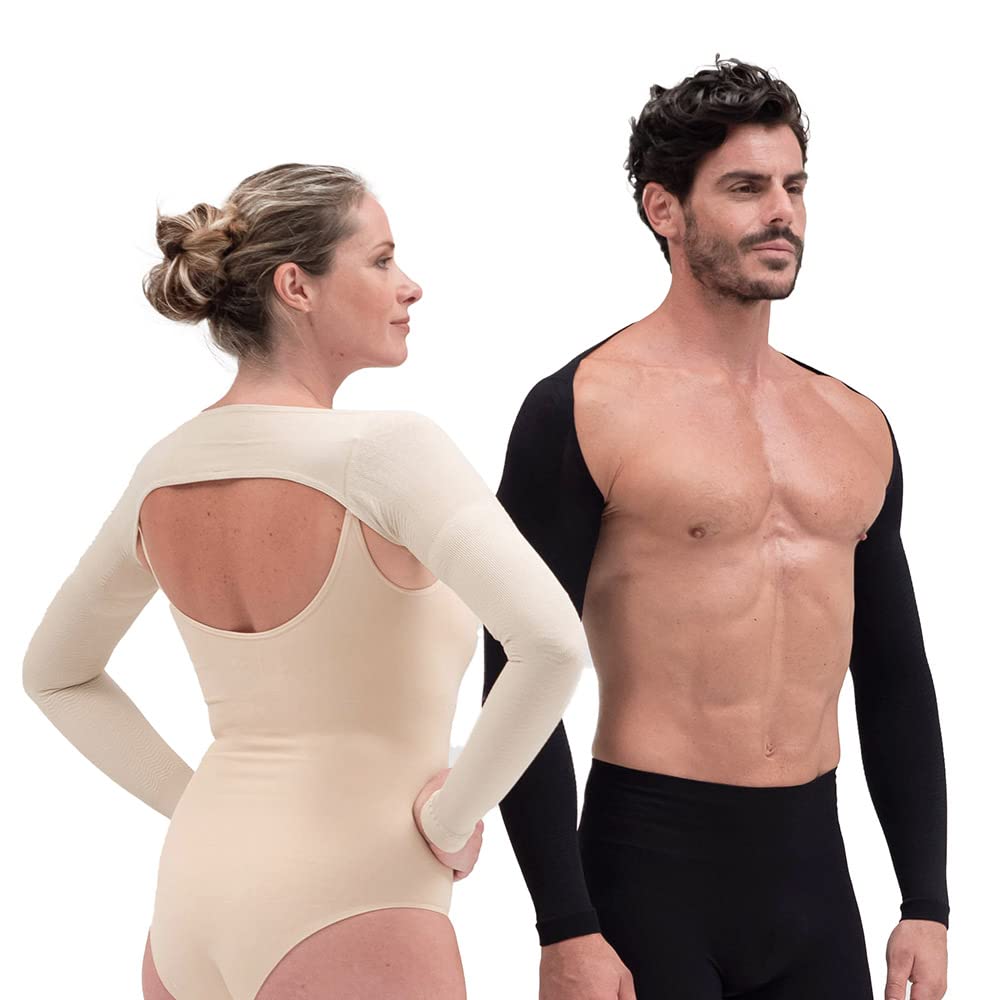 SOLIDEA Manga Compresion Brazo Unisex Slimming Sleeves Compresión Graduada 15/21 mmHg | Mangas Compresion por Linfedema, Mangas para Brazos Mujer, Mangas para Brazos Hombre (Avellana, L)