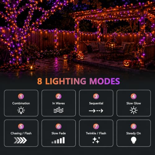 RUMCU LIFE 100FT Orange Purple Halloween Lights, LED String Lights with 8 Modes and Timer, Plug-in Outdoor Decor for Trees, Porch, Yard, Fall and Thanksgiving - image 3