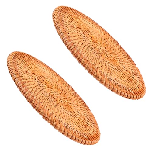 BAZEITFLOW Posavasos de Ratán Trenzado 2 Piezas Salvamanteles Redondos Resistentes al Calor Alfombrillas Aislantes para Olla y Taza Manteles Individuales Rústicos para Cocina y Comedor