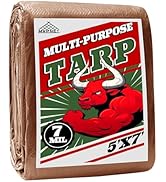 Tarp 5x7 ft 100% Waterproof 7mil Durable Grommets and Reinforced Edges,Uv Resistant,Green/Brown T...