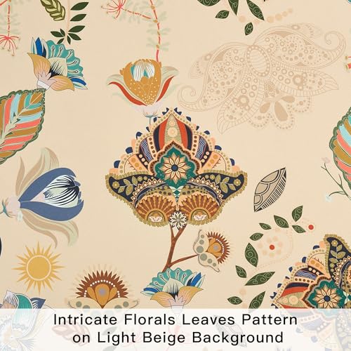 Image of XiDi Floral Patterned Curtains 90 Inch Length 2 Panels Light Beige Curtains | 100% Blackout Vintage Boho Flower Paisley Print Curtains Room Darkening Grommet Window Drapes for Living Room Bedroom 52Wx90L