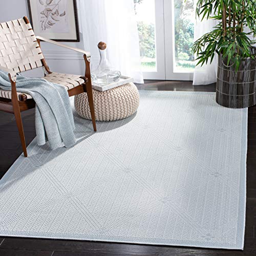 SAFAVIEH Washable Rug Bermuda Collection - 4' x 6', Light Blue & Ivory, Indoor/Outdoor, Weather Resistant, Ideal for Patio, Backyard, Mudroom, Kitchen, Deck (BMU811M)