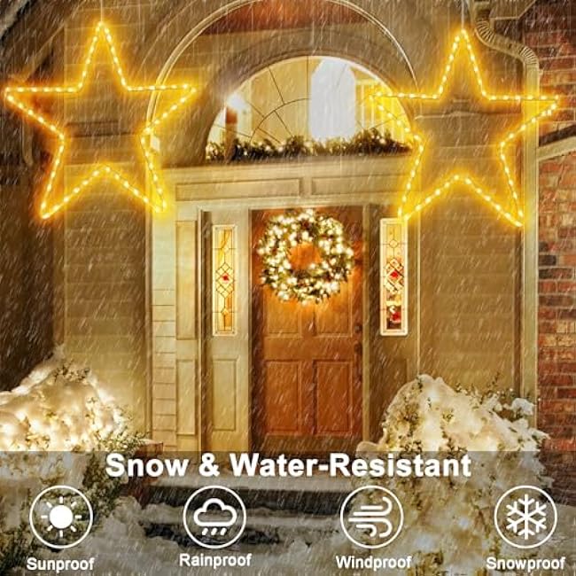 DBFAIRY 19.68 Star Outdoor Christmas Lights, 40 LEDs Christmas Light Up Star with Timer, Hanging Big Star Window Lights Mains Powered for Xmas New Year Holiday Wedding Party Decor, Warm White