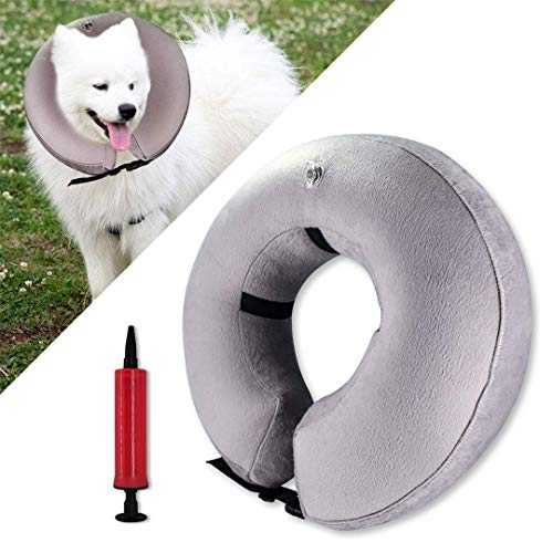 Spardar Beschermende Opblaasbare Hondenhalsband Zachte Pet Recovery E-Collar Cone voor Kleine Medium Grote Honden Katten voorkomen dat Huisdieren raken steken met inflator tool (S)