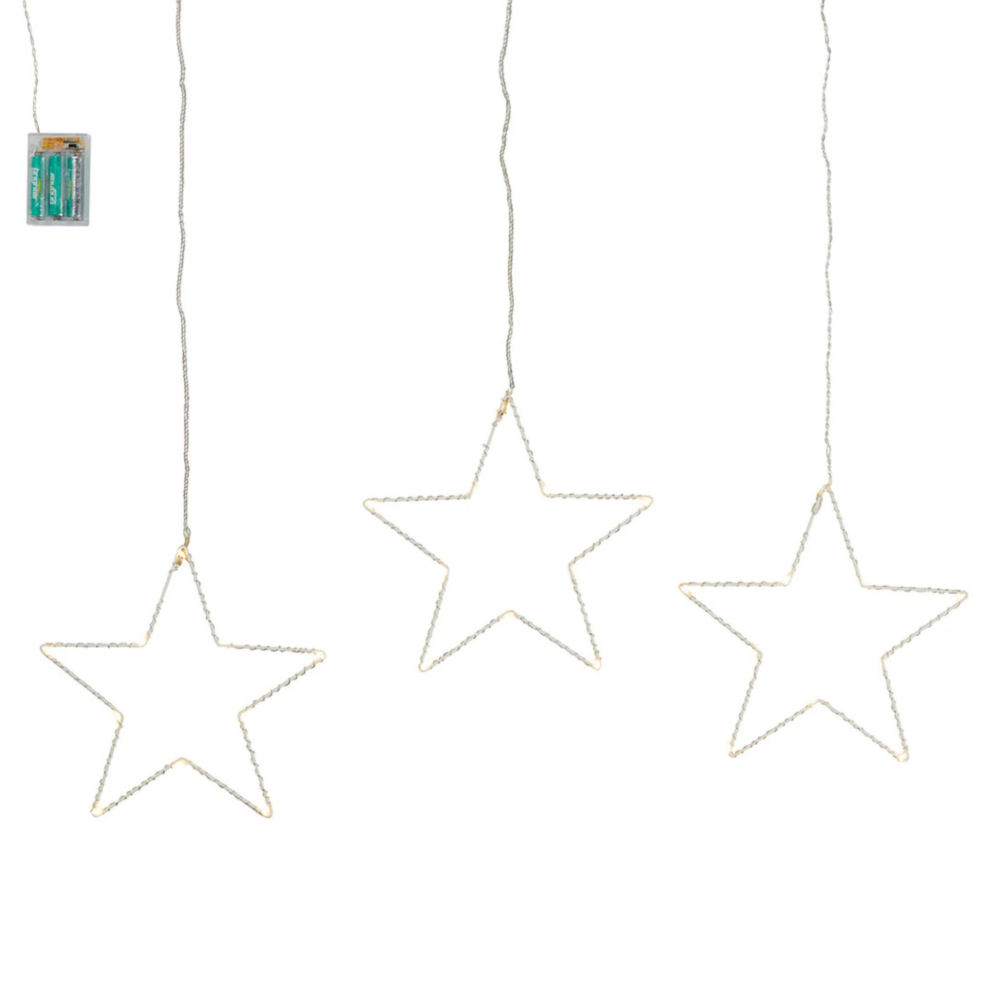 Lights4fun 2 x Décoration Lumineuse 3 Etoiles LED à Suspendre pour Fenêtre à Piles