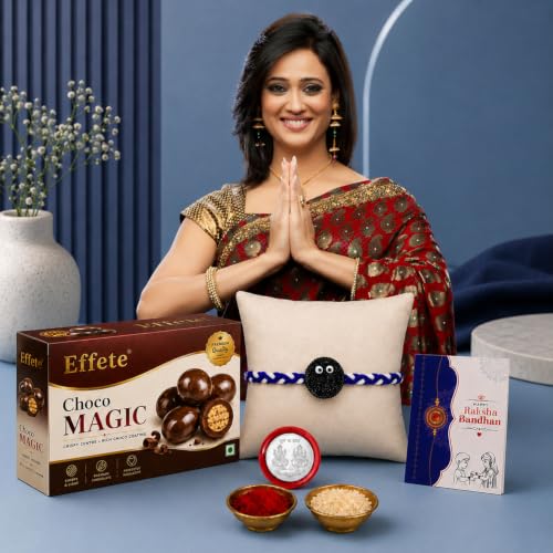 Image of DeoDap Rakhi with Chocolate for Brother - Oreo Biscuit Kids Style Rakhi with Choco Magic Chocolate 32 Gm, Tilak Set, Silver Color Pooja Coin, Greeting Card - Traditional Raksha Bandhan Combo Set