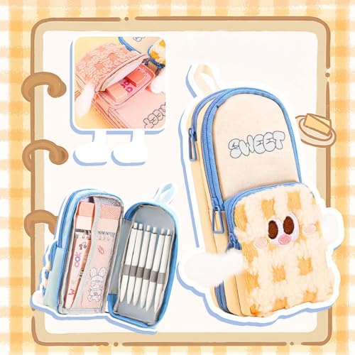 Image of Parshya Three Layer Premium Canvas Pencil Pouch with Small Hand for School Girls and Boys, Cute Aesthetic Stationery Items Kit Case, Large Capacity Stationary Pencil Box for Kids Gifts