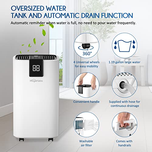 Hogarlabs 2500 Sq. Ft Dehumidifier For Basements,Home,Large Room,35 Pint With Drain Hose And Wheels,Intelligent Humidity Control,Laundry Dry, Auto Defrost,24H Timer,Automatic Drain For Office, Bathroom And Bedroom #TOP5