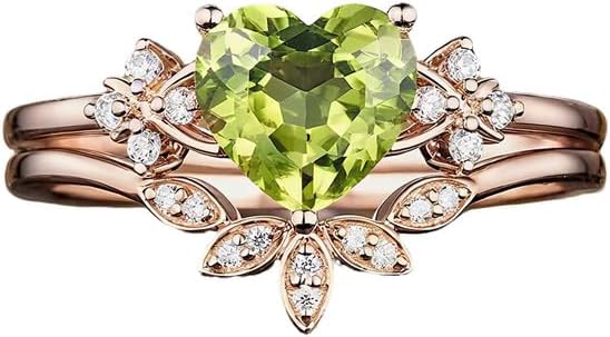 10K 14K 18K Gold Vine Leaf Natural Peridot Wedding Ring Sets for Women Round/Heart/Oval/Pear/Kite Cut Twig Peridot Promise Anniversary Ring Sets Size 3-16