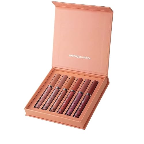 Wfwj Lip Stain,6 Colors Matte Liquid Lipstick Set,Lip Tint | High Pigmented Liquid Lipstick Long Lasting Waterproof, Not Fade Non-Stick Cup Lip Gloss Makeup Set Gift Box (Set B) #TOP1