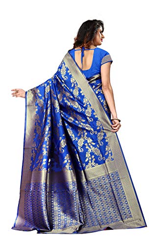 Image of Flosive Women's Present Kanjivaram Soft Silk Saree With Blouse (ROYAL BLUE)