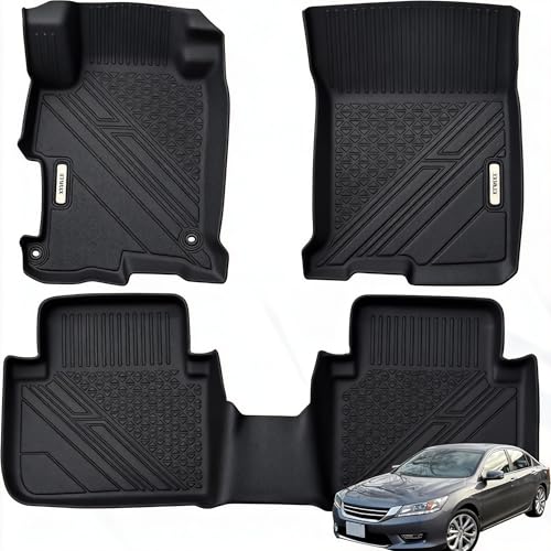XTWEEX All Weather Floor Mat for Honda Accord Sedans 2013-2017 TPE Car Mat Full Set Front & Rear 3PCS Custom Fit Floor Liners - Anti-Slip Waterproof Odorless Easy Clean - Black