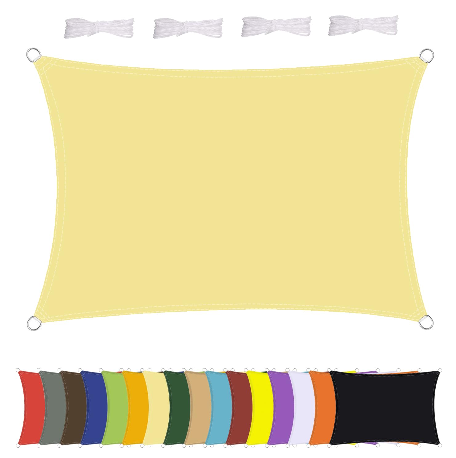MENGH Sonnensegel Wasserdicht Rechteck, wetterbeständig, Premium Polyester, Viele Längen und Breiten Zur Auswahl inkl Befestigungsseile, Rechteckig 2x4m Beige