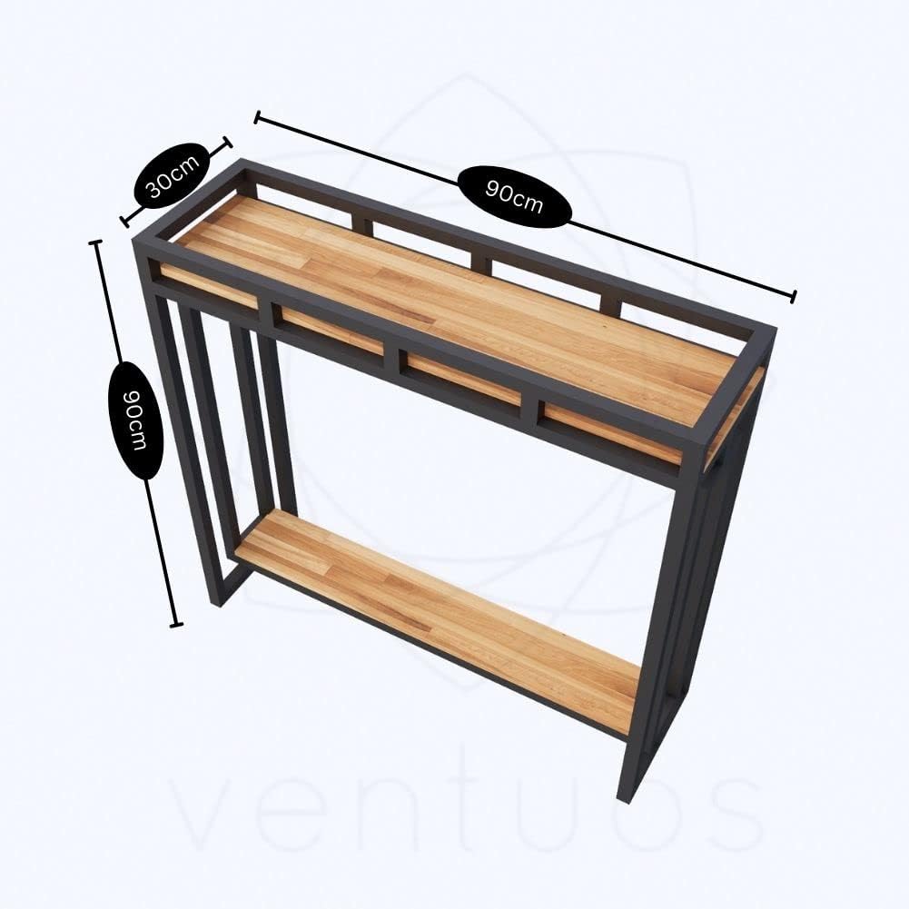 HIRVALL Console Table with Solid Wooden Board and Mild Steel Frame for use as a Couch Table in The Living Room, a Valet Table in The Bedroom, a Counter (90 * 30 * 90 cm) (Black)