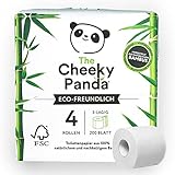 The Cheeky Panda Bambus Toilettenpapier 3-Lagig | 4 Rollen x 200 Blatt | Klopapier Plastikfrei Verpackt | Eco WC Papier