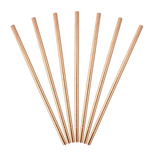 Ipalmay metálico Oro y Oro Rosa pajitas de Papel, Pack de 400, Rayas y sólidos, 4-Style 400 Pieces Rose Gold Solid