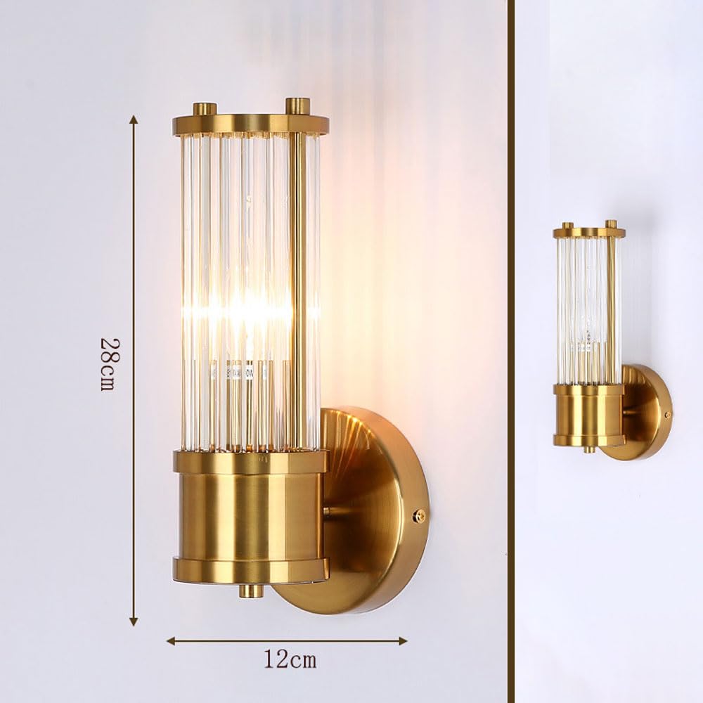 Applique da Parete con Vetro a Coste Dorate, Lampada da Bagno Moderna, Applique a Cablaggio Fisso, Illuminazione Interna con Attacco E27, luci per Soggiorno, Camera da Letto, lampa