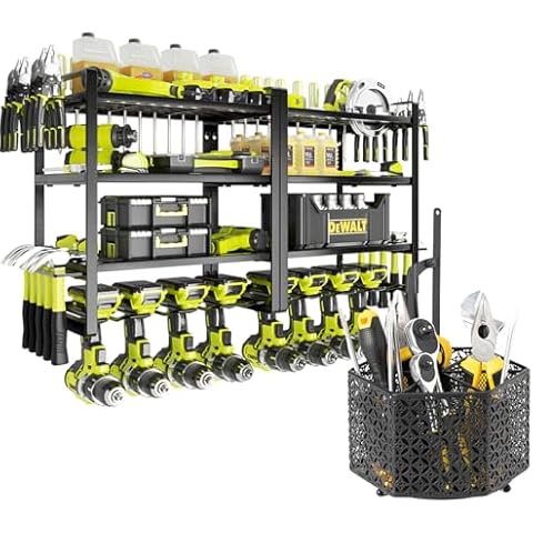 KAFAHOM Power Tool Organizer,360° Rotating Tool Organizer with handle, Garage Tool Organizers and Storage Rack, Tool Shelf with Screwdriver/Plier/Hammer Holder Cover