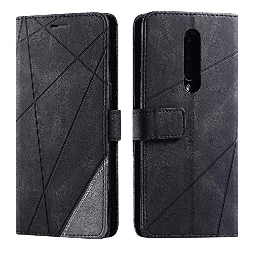 SONWO Hülle für OnePlus 8, Premium Leder PU Handyhülle Flip Hülle Wallet Silikon Bumper Schutzhülle Klapphülle für OnePlus 8, Schwarz