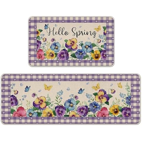 Tailus Hello Spring Floral Kitchen Rugs Set Cover