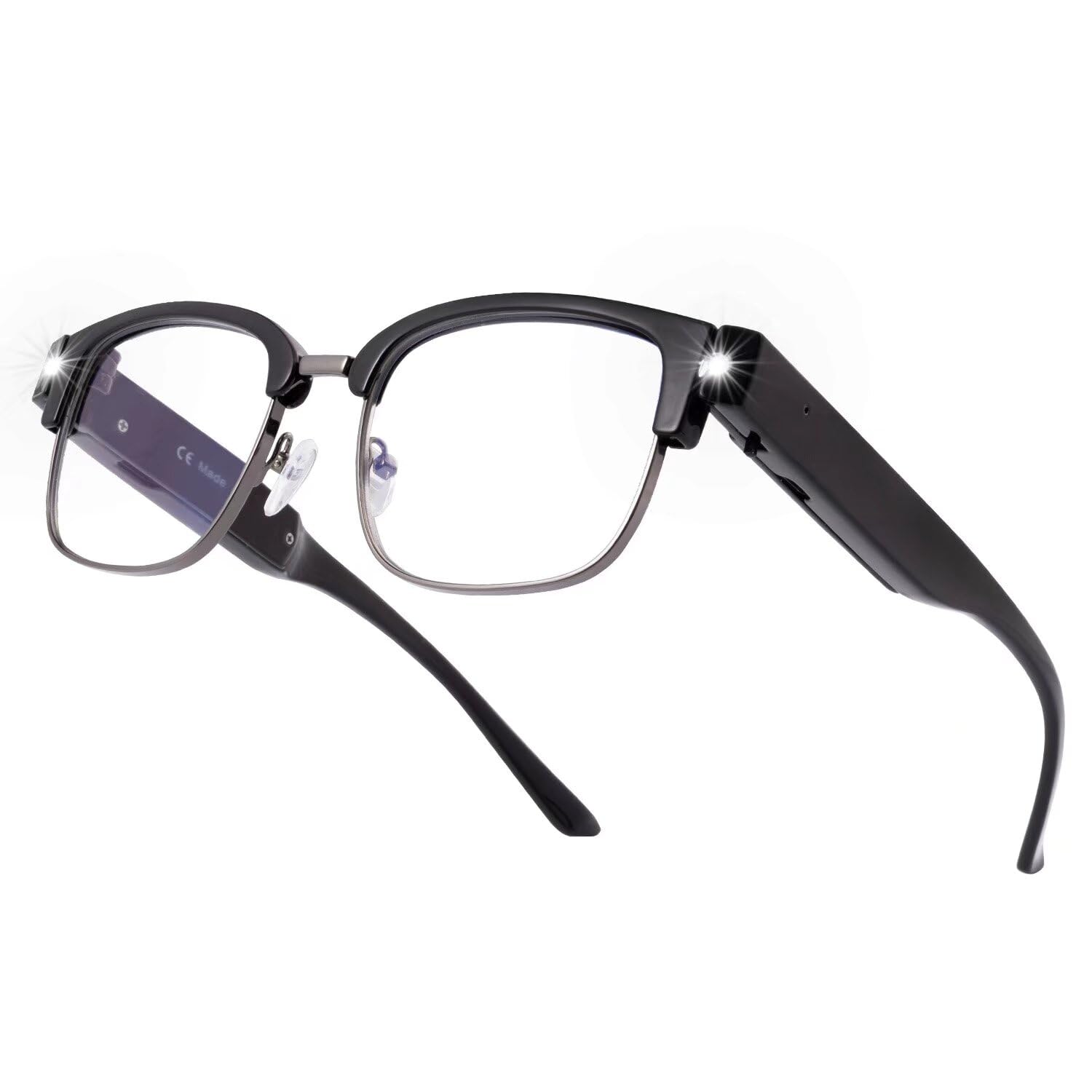 SKYWAY Lesebrille mit Licht, Anti-Blaulicht, USB Wiederaufladbare LED Beleuchtete Lesebrille, Metall-Halbrahmen Brille mit licht für Nachtlesen,Hobby,Naharbeit (Schwarz)