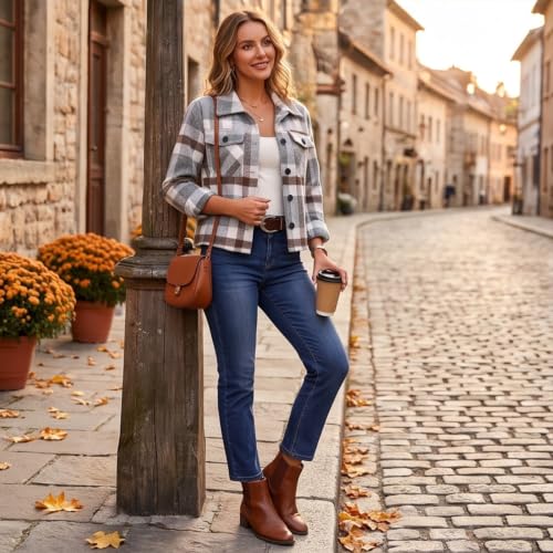 Crop Jackets for Women Plaid Vintage Button Down Collared Fall Coats - image 3