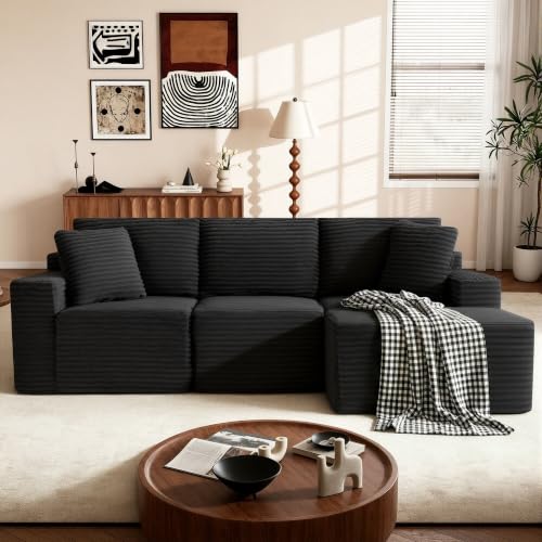 Image of Modular Sectional Sofa, Black Boneless Couch for Living Room