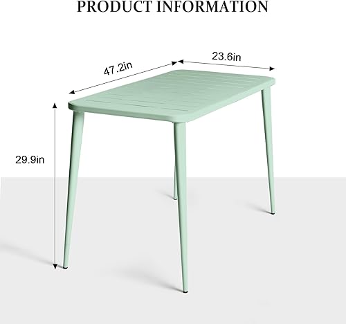 Miniatura 3 de Mesa de comedor de metal, mesa cuadrada de acero al aire libre, 47.2 pulgadas de largo x 23.6 pulgadas de ancho x 30 pulgadas de alto, mesa de