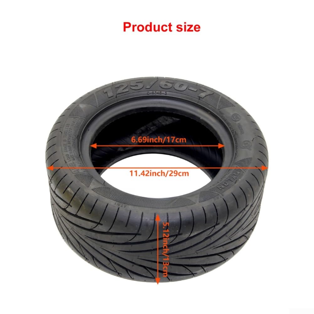 NexRen Pneumatico di ricambio per scooter 125/60-7, ruota in gomma senza camera d'aria con assorbimento degli urti antiscivolo, nero 1 set di pneumatici nero
