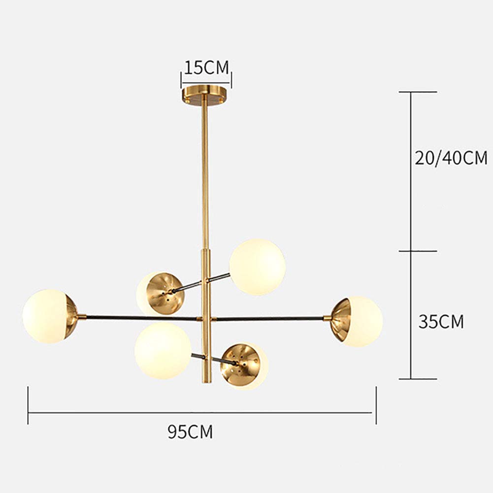 Lámpara de araña LED con Pantalla de Cristal esférica, lámpara Colgante Industrial para Cocina, Comedor, Sala de Estar y vestíbulo - Dorado. Grifos domésticos de 6 Cabezales.