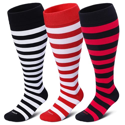 Image of LEVSOX Plus Size Compression Socks for Women Men Wide Calf Extra Large 15-20 mmHg Knee High Sock for Nurses Pregnant Travel