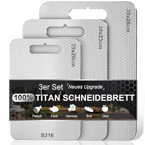 3 Pièces Planche a Decouper Inox S316, Planche à découper en Titane Double Face de Qualité Alimentaire, AntibactéRien et Sans BPA, Multifonction Planches Cuisine pour Viande, Fruits et Légumes