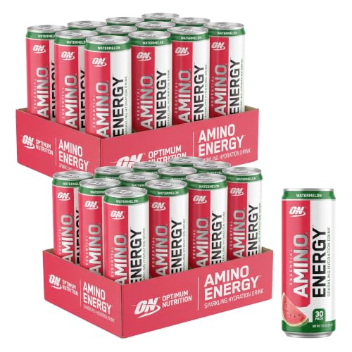 Optimum Nutrition Amino Energy Sparkling Hydration Drink, Electrolytes, Caffeine, Amino Acids, BCAAs, Sugar Free, Watermelon, 12 Fl Oz, (Packaging May Vary),12 Count (Pack of 2)